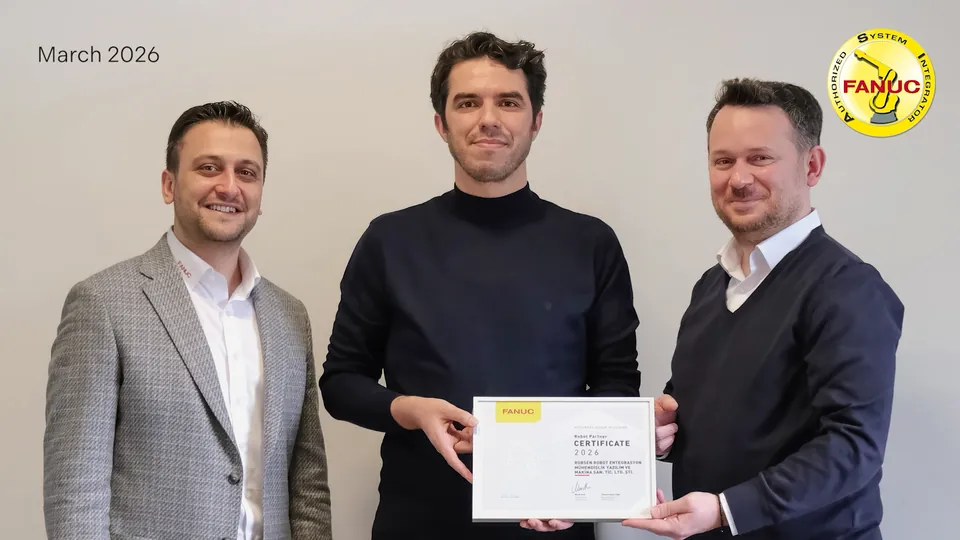 Robsen Robotics receiving the FANUC ASI certificate, March 2026