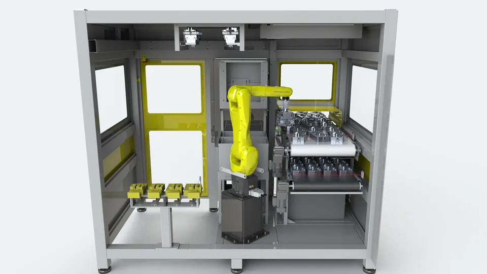 Inside the M10L: robot, conveyors, positioner