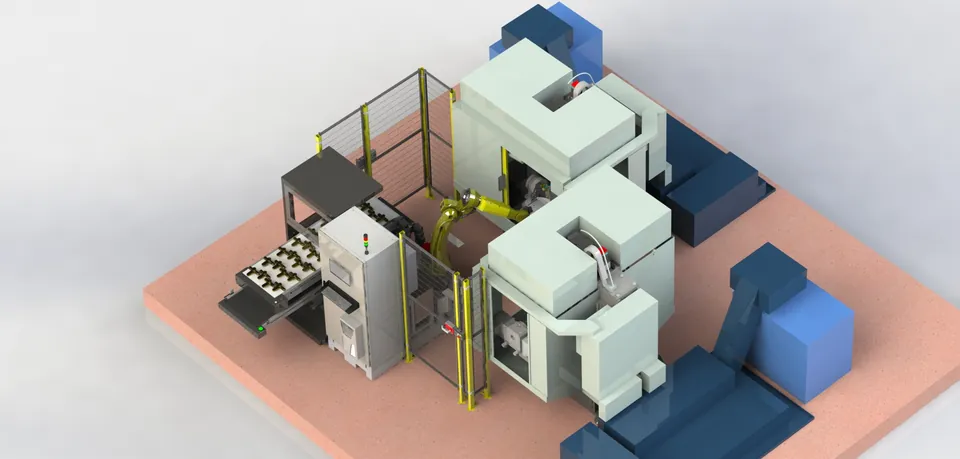 One M12L robot tending two machining centers